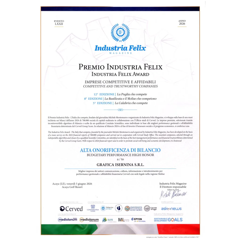 Alta Onorificenza di Bilancio, Premio Industria Felix 2026